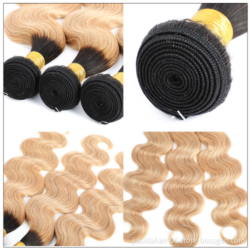 T1B27 Blond Color Body Wave Lace Closure with Weaves Indian Mink Virgin Hair Highlight Brazilian Unprocessed Human Hair Bundles